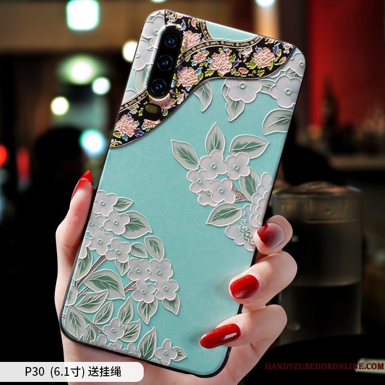 Hoesje Huawei P30 Zakken Chinese Stijl Schrobben, Hoes Huawei P30 Siliconen Trend Hanger