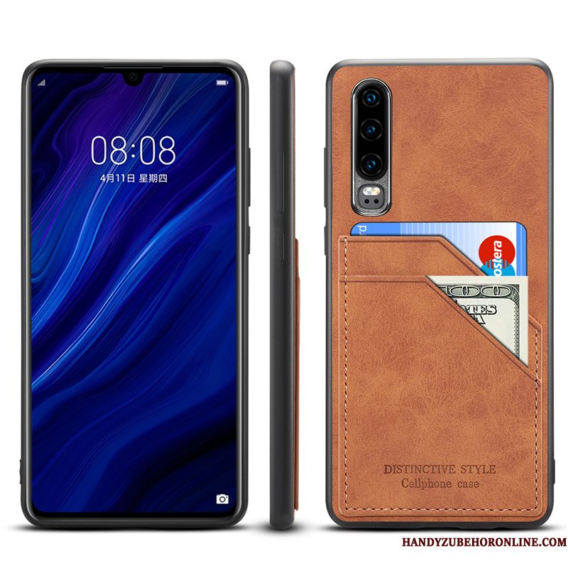 Hoesje Huawei P30 Zakken Kaarttelefoon, Hoes Huawei P30 Bescherming Anti-fall Dun