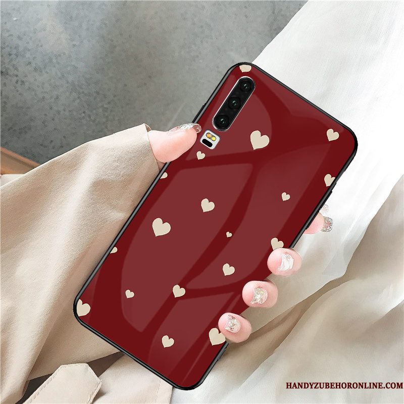 Hoesje Huawei P30 Zakken Rood Net Red, Hoes Huawei P30 Telefoon Trendy Merk