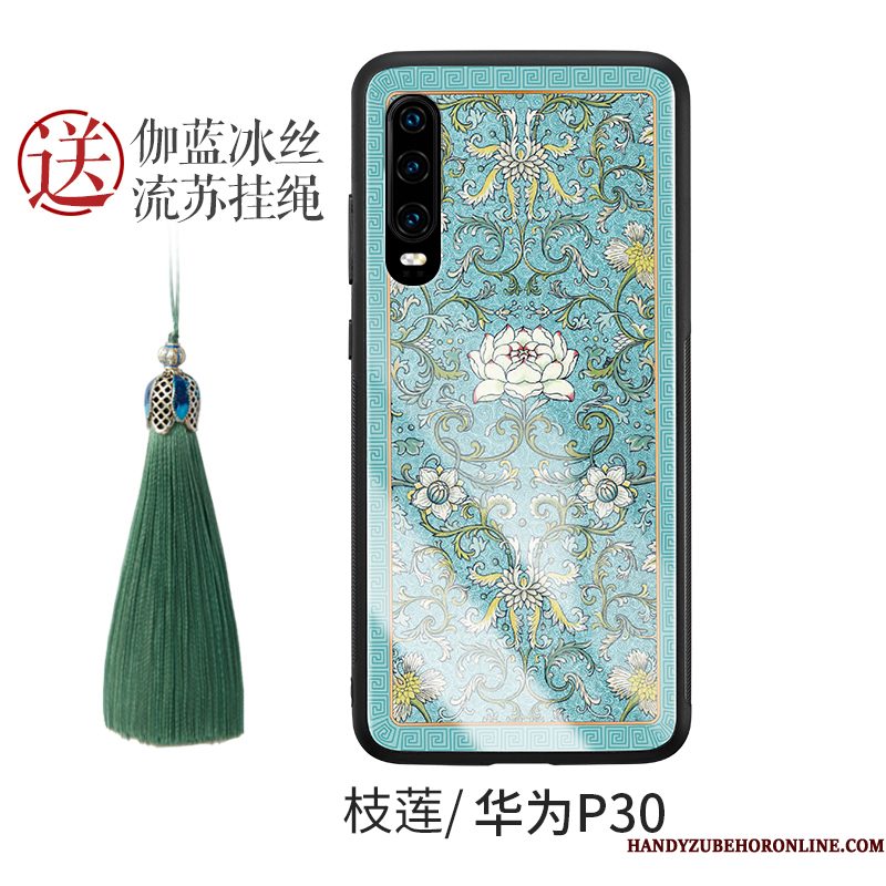 Hoesje Huawei P30 Zakken Trend Groen, Hoes Huawei P30 Siliconen Chinese Stijl Anti-fall