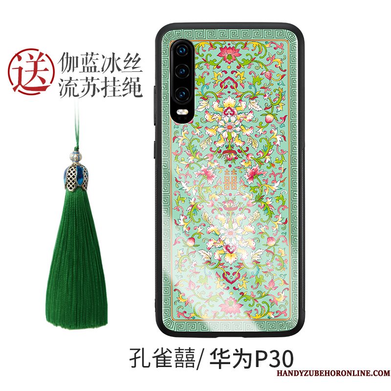 Hoesje Huawei P30 Zakken Trend Groen, Hoes Huawei P30 Siliconen Chinese Stijl Anti-fall