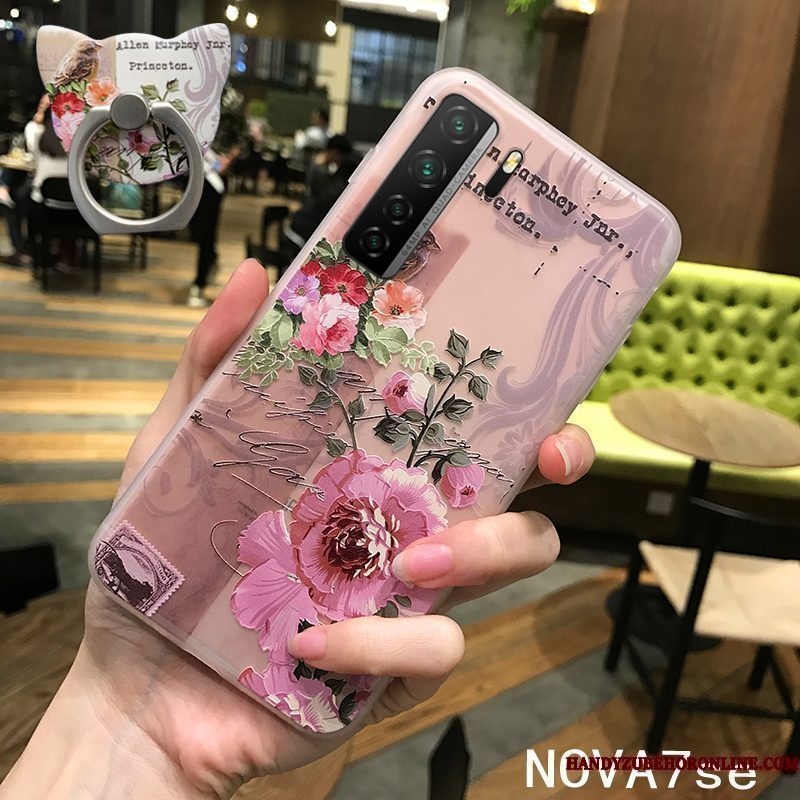 Hoesje Huawei P40 Lite 5g Siliconen Anti-fall Doorzichtig, Hoes Huawei P40 Lite 5g Bescherming Roze Net Red