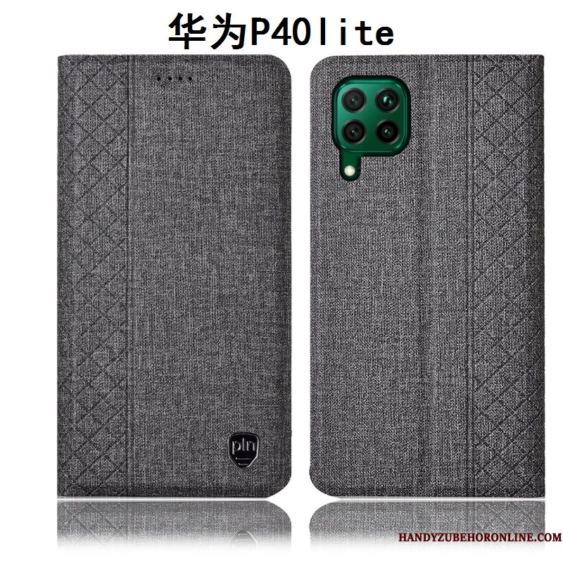 Hoesje Huawei P40 Lite Zakken Katoen En Linnen Anti-fall, Hoes Huawei P40 Lite Bescherming Grijstelefoon