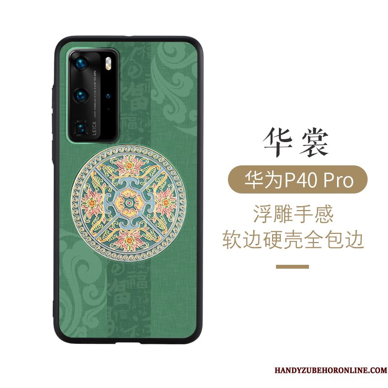 Hoesje Huawei P40 Pro Bescherming Persoonlijk Anti-fall, Hoes Huawei P40 Pro Reliëf Blauw Chinese Stijl