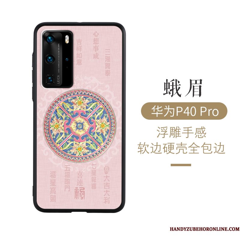 Hoesje Huawei P40 Pro Bescherming Persoonlijk Anti-fall, Hoes Huawei P40 Pro Reliëf Blauw Chinese Stijl