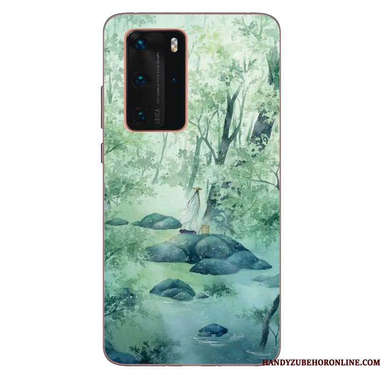 Hoesje Huawei P40 Pro Siliconen Kunst Groen, Hoes Huawei P40 Pro Zacht Wind Anti-fall