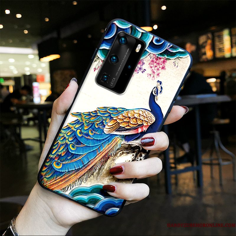 Hoesje Huawei P40 Pro Vintage Schrobben Chinese Stijl, Hoes Huawei P40 Pro Bescherming Wind Net Red