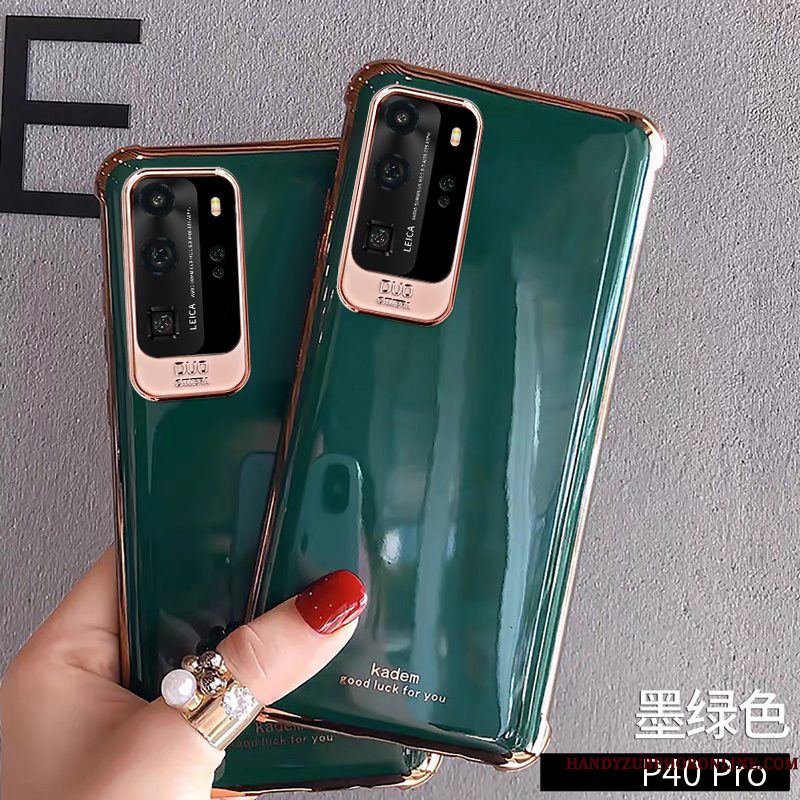 Hoesje Huawei P40 Pro Zacht Groen Anti-fall, Hoes Huawei P40 Pro Bescherming Telefoon Trendy Merk