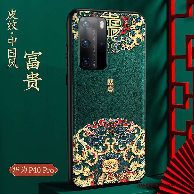Hoesje Huawei P40 Pro Zakken Chinese Stijl Blauw, Hoes Huawei P40 Pro Zacht Kwaliteit Trend