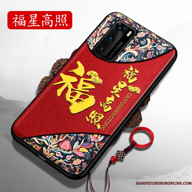 Hoesje Huawei P40 Siliconen Rood Hard, Hoes Huawei P40 Zacht Chinese Stijltelefoon