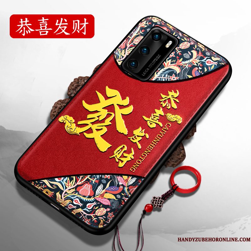 Hoesje Huawei P40 Siliconen Rood Hard, Hoes Huawei P40 Zacht Chinese Stijltelefoon