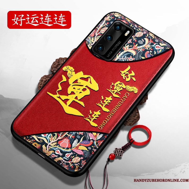 Hoesje Huawei P40 Siliconen Rood Hard, Hoes Huawei P40 Zacht Chinese Stijltelefoon