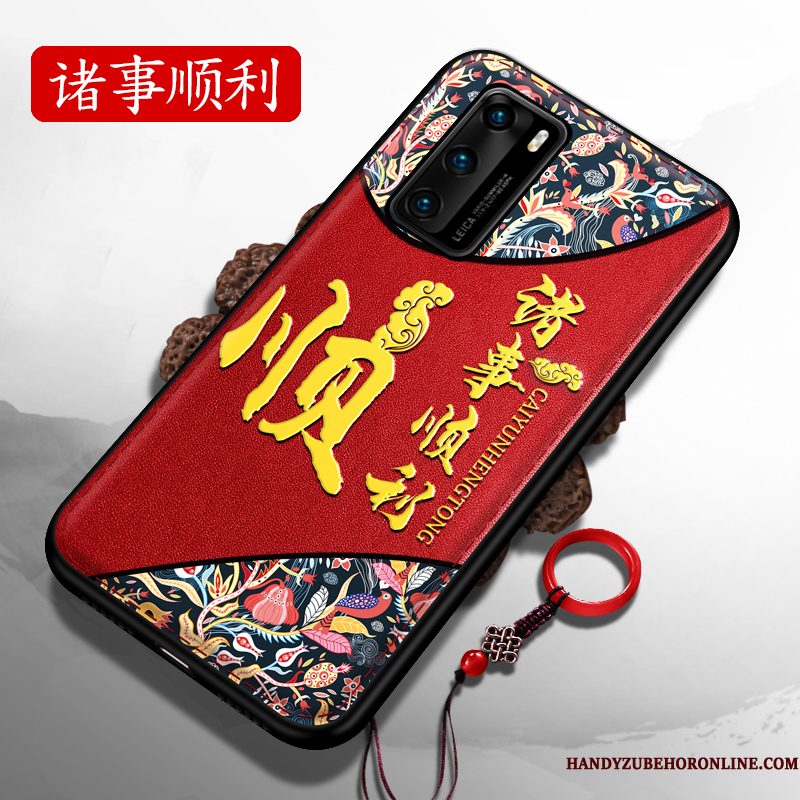 Hoesje Huawei P40 Siliconen Rood Hard, Hoes Huawei P40 Zacht Chinese Stijltelefoon