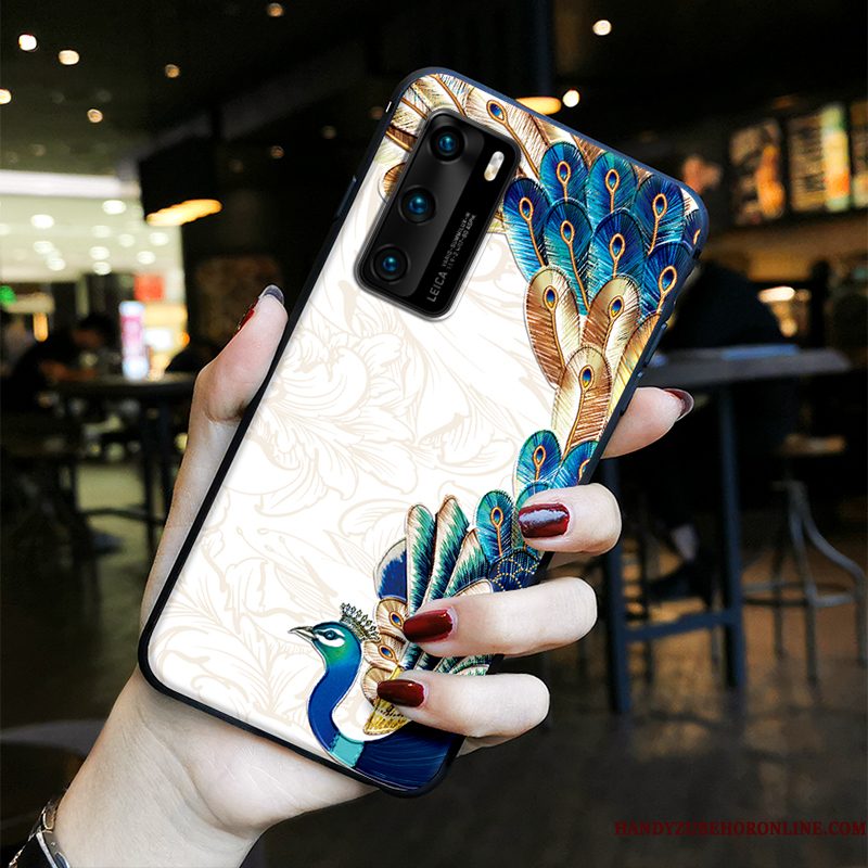 Hoesje Huawei P40 Vintage Net Red Trend, Hoes Huawei P40 Geschilderd Pauwen Wind