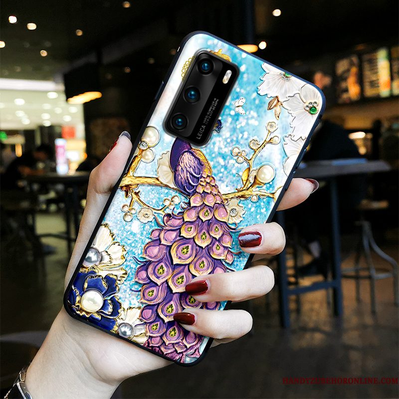 Hoesje Huawei P40 Vintage Net Red Trend, Hoes Huawei P40 Geschilderd Pauwen Wind