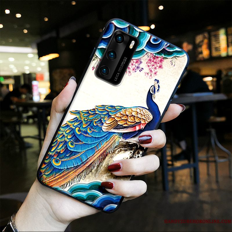 Hoesje Huawei P40 Vintage Net Red Trend, Hoes Huawei P40 Geschilderd Pauwen Wind