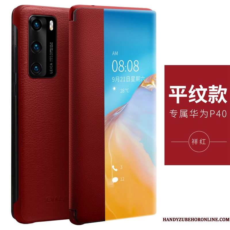 Hoesje Huawei P40 Zakken Koe Nieuw, Hoes Huawei P40 Leer Dun Anti-fall