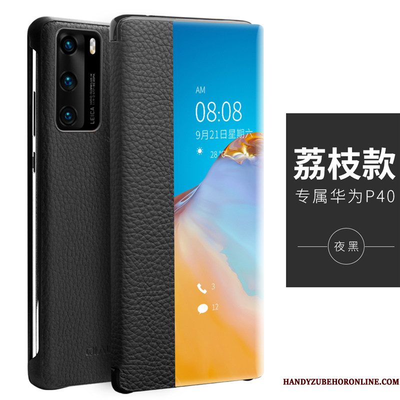 Hoesje Huawei P40 Zakken Koe Nieuw, Hoes Huawei P40 Leer Dun Anti-fall