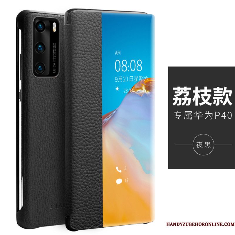 Hoesje Huawei P40 Zakken Koe Nieuw, Hoes Huawei P40 Leer Dun Anti-fall