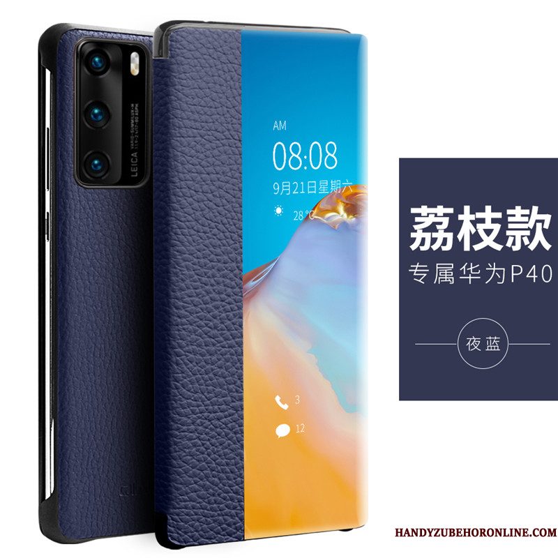 Hoesje Huawei P40 Zakken Koe Nieuw, Hoes Huawei P40 Leer Dun Anti-fall