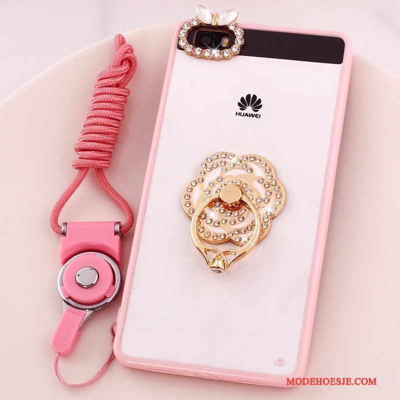 Hoesje Huawei P8 Lite Strass Anti-fall Hanger, Hoes Huawei P8 Lite Bescherming Jeugd Roze