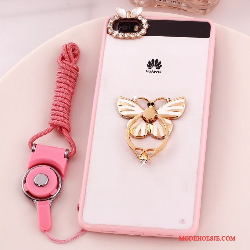 Hoesje Huawei P8 Lite Strass Anti-fall Hanger, Hoes Huawei P8 Lite Bescherming Jeugd Roze