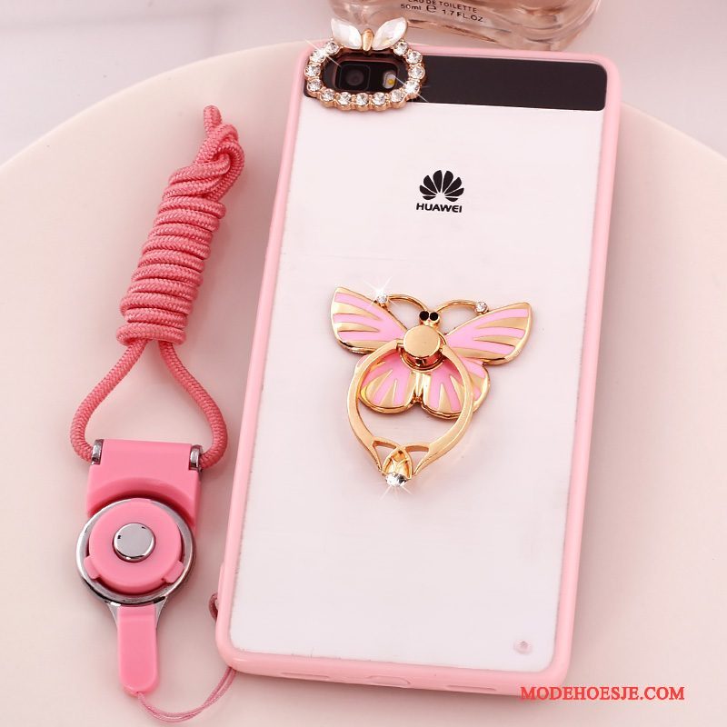 Hoesje Huawei P8 Lite Strass Anti-fall Hanger, Hoes Huawei P8 Lite Bescherming Jeugd Roze