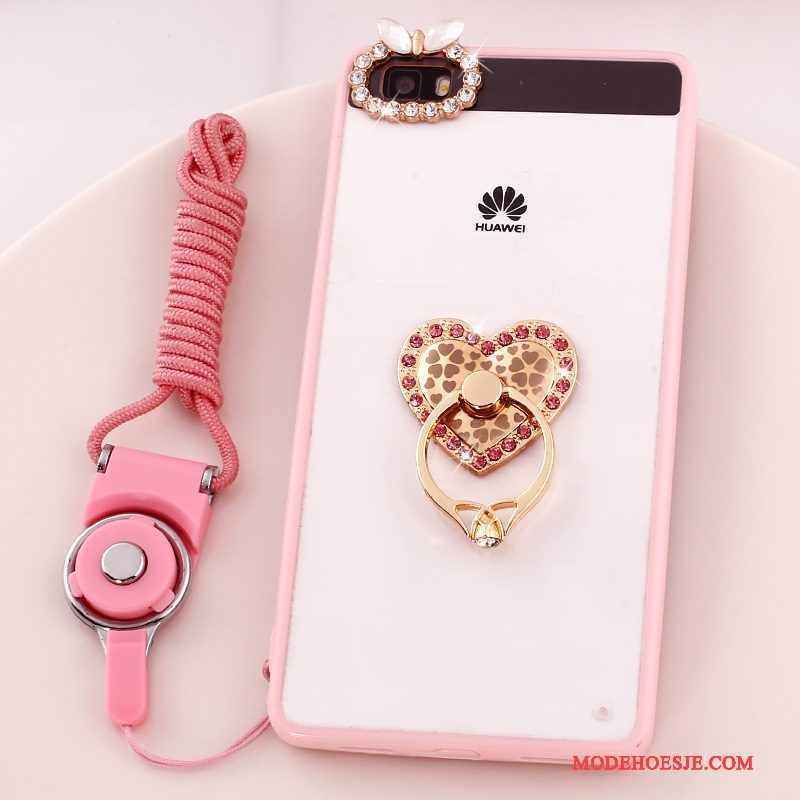 Hoesje Huawei P8 Lite Strass Anti-fall Hanger, Hoes Huawei P8 Lite Bescherming Jeugd Roze