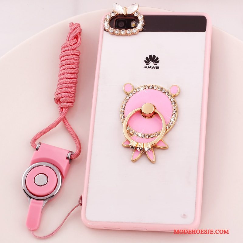 Hoesje Huawei P8 Lite Strass Anti-fall Hanger, Hoes Huawei P8 Lite Bescherming Jeugd Roze