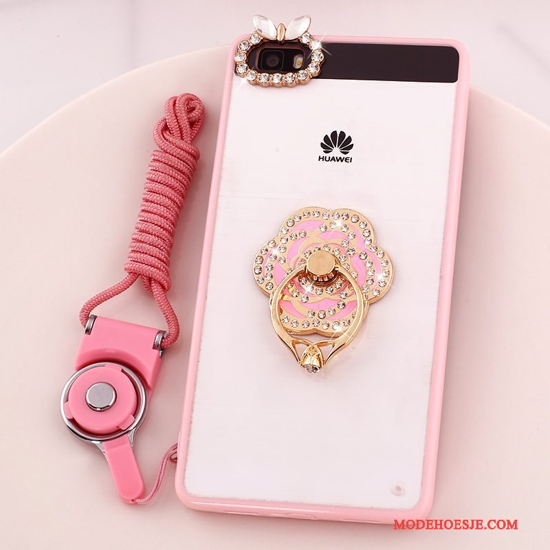 Hoesje Huawei P8 Lite Strass Anti-fall Hanger, Hoes Huawei P8 Lite Bescherming Jeugd Roze