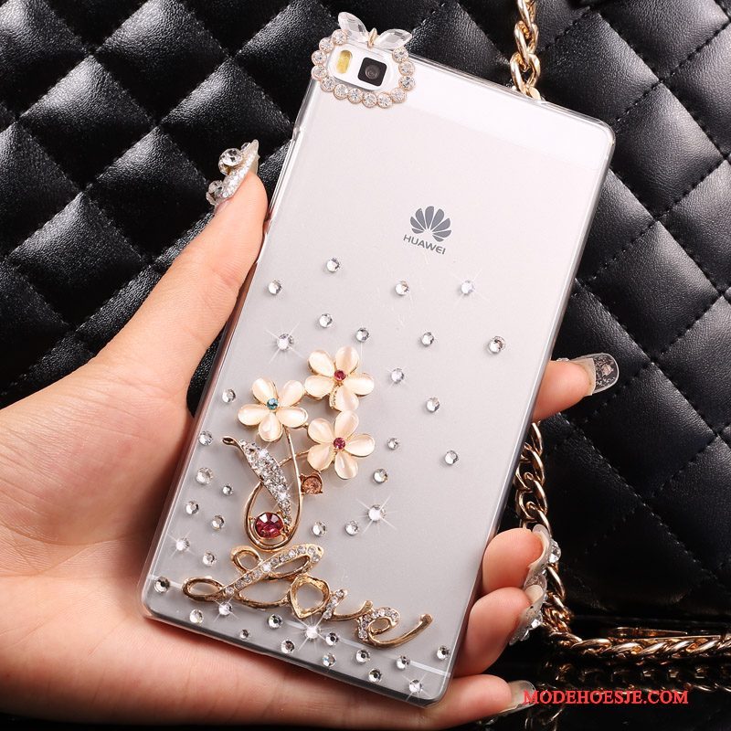 Hoesje Huawei P8 Lite Strass Goudtelefoon, Hoes Huawei P8 Lite Bescherming Jeugd Hard