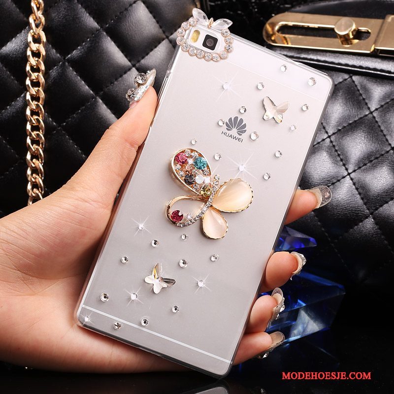 Hoesje Huawei P8 Lite Strass Goudtelefoon, Hoes Huawei P8 Lite Bescherming Jeugd Hard