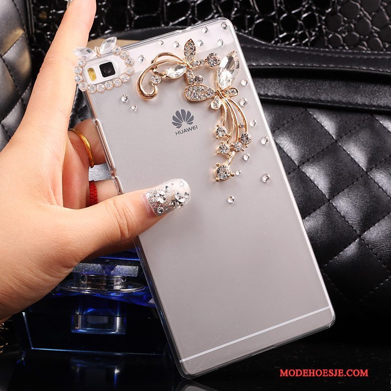 Hoesje Huawei P8 Lite Strass Goudtelefoon, Hoes Huawei P8 Lite Bescherming Jeugd Hard