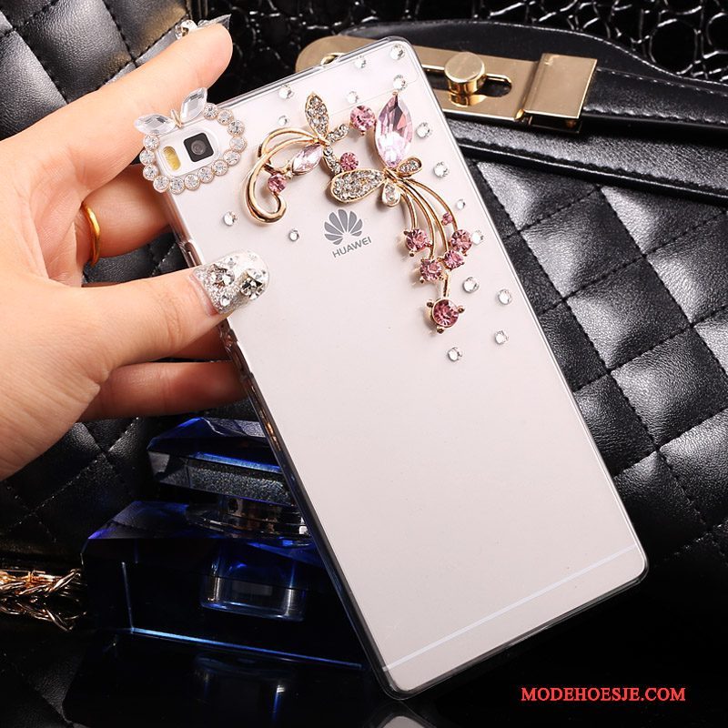 Hoesje Huawei P8 Lite Strass Goudtelefoon, Hoes Huawei P8 Lite Bescherming Jeugd Hard