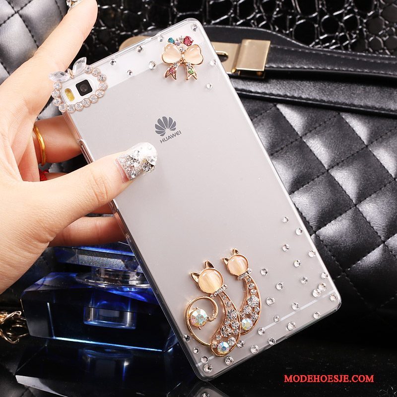 Hoesje Huawei P8 Lite Strass Goudtelefoon, Hoes Huawei P8 Lite Bescherming Jeugd Hard