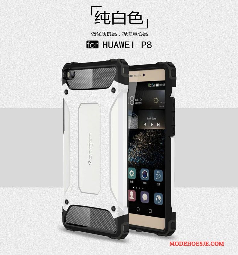 Hoesje Huawei P8 Siliconen Gasbag Rood, Hoes Huawei P8 Metaal Anti-fall Drie Verdedigingen