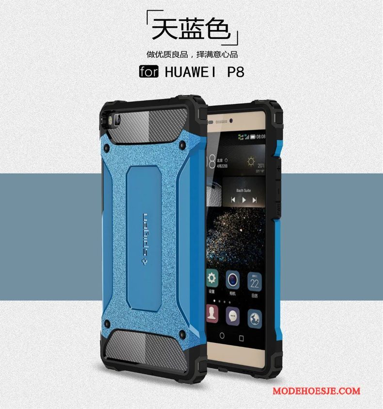 Hoesje Huawei P8 Siliconen Gasbag Rood, Hoes Huawei P8 Metaal Anti-fall Drie Verdedigingen