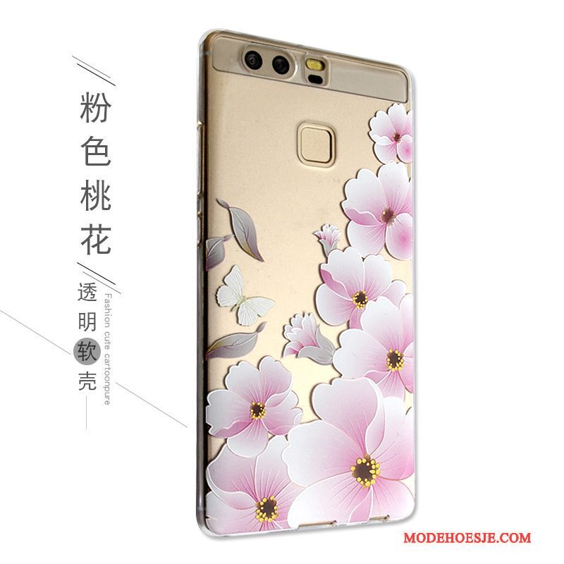 Hoesje Huawei P9 Bescherming Telefoon Anti-fall, Hoes Huawei P9 Siliconen Roze Mooie