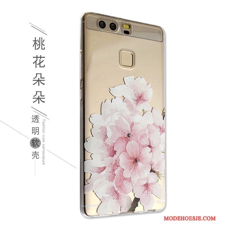 Hoesje Huawei P9 Bescherming Telefoon Anti-fall, Hoes Huawei P9 Siliconen Roze Mooie