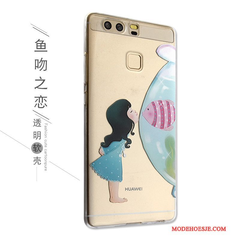 Hoesje Huawei P9 Bescherming Telefoon Anti-fall, Hoes Huawei P9 Siliconen Roze Mooie
