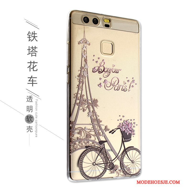 Hoesje Huawei P9 Bescherming Telefoon Anti-fall, Hoes Huawei P9 Siliconen Roze Mooie