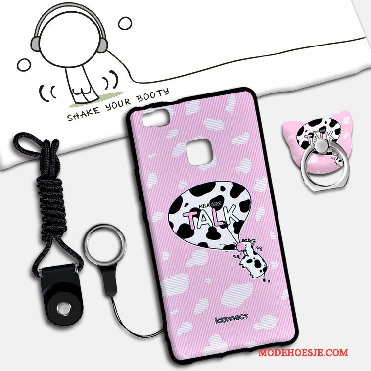 Hoesje Huawei P9 Lite Zacht Rozetelefoon, Hoes Huawei P9 Lite Spotprent Hanger Anti-fall