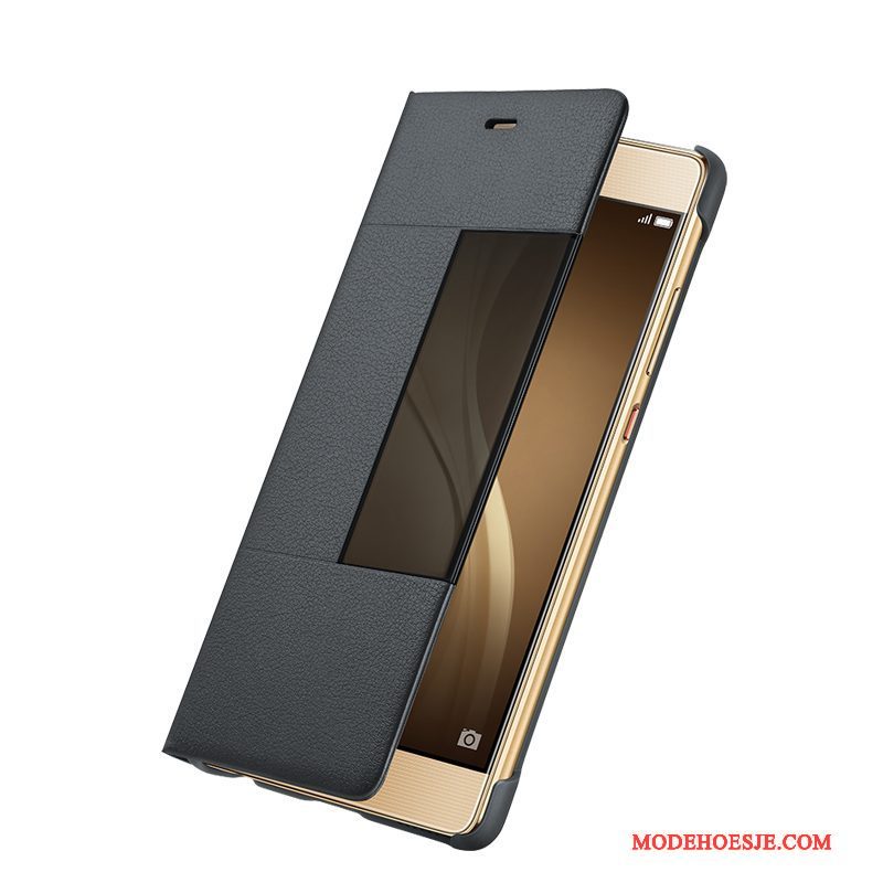 Hoesje Huawei P9 Plus Folio Telefoon Goud, Hoes Huawei P9 Plus Leer Echte Trend