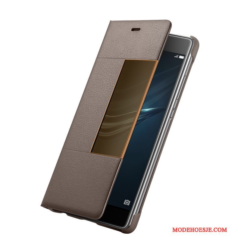 Hoesje Huawei P9 Plus Folio Telefoon Goud, Hoes Huawei P9 Plus Leer Echte Trend