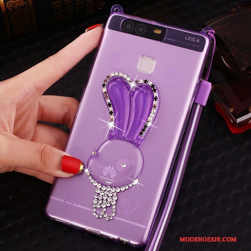 Hoesje Huawei P9 Plus Strass Dun Roze, Hoes Huawei P9 Plus Siliconen Hoge Hanger