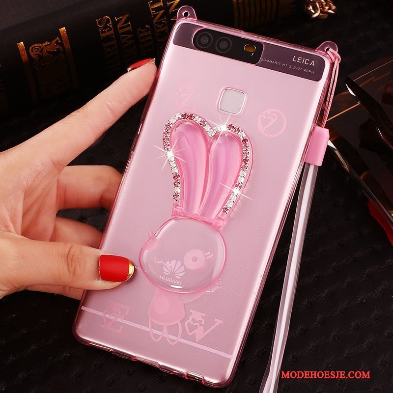 Hoesje Huawei P9 Plus Strass Dun Roze, Hoes Huawei P9 Plus Siliconen Hoge Hanger