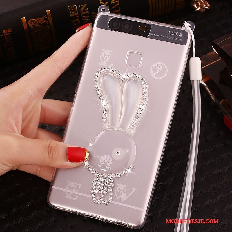 Hoesje Huawei P9 Plus Strass Dun Roze, Hoes Huawei P9 Plus Siliconen Hoge Hanger