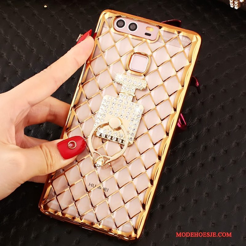 Hoesje Huawei P9 Plus Strass Duntelefoon, Hoes Huawei P9 Plus Siliconen Goud Anti-fall