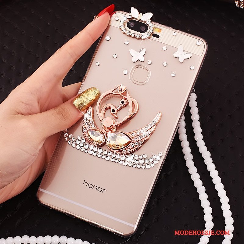 Hoesje Huawei P9 Plus Strass Goud Doorzichtig, Hoes Huawei P9 Plus Zacht Meshtelefoon