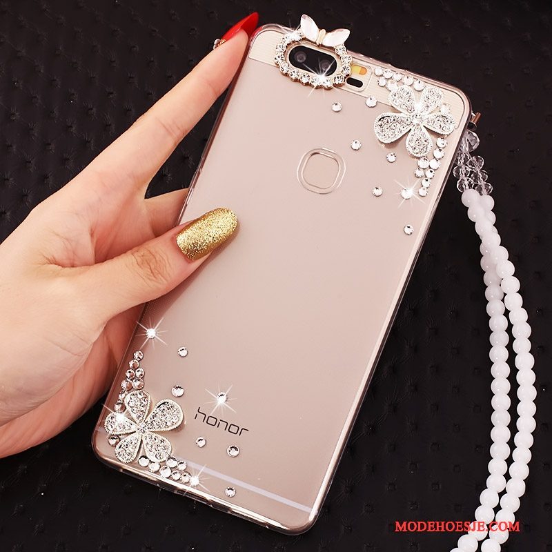 Hoesje Huawei P9 Plus Strass Goud Doorzichtig, Hoes Huawei P9 Plus Zacht Meshtelefoon